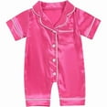 thumbnail image 1 of Newborn Baby Girl Boy One Piece Pajama Romper Sleep Jumpsuit Silk Satin Short Sleeve Button Down Pjs Sleepwear Hot Pink 6-9 Months, 1 of 4