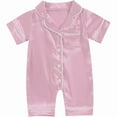 thumbnail image 1 of Newborn Baby Girl Boy One Piece Pajama Romper Sleep Jumpsuit Silk Satin Short Sleeve Button Down Pjs Sleepwear Pink 0-3 Months, 1 of 4