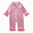thumbnail image 1 of Newborn Baby Girl Boy Silk Pajamas Long Sleeve Button Down Satin Infant Pjs One Piece Jumpsuit Loungewear, 1 of 9