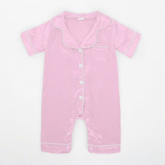 Pajamas Satin Silk Lapel Collar Short Sleeve Button Down Pjs Summer Pjs for Baby 0-3 Months