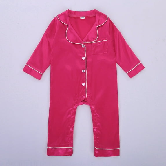 Baby Girl Boy Sleepers Satin Pjs Long Sleeve Lapel Collar Button Down Romper Christmas Pajamas for Toddler Girls 12-18 Months