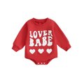 thumbnail image 1 of Newborn Baby Girl Boy Valentines Day Outfit Lover Babe Embroidery Sweatshirt Bubble Romper Oversized Long Sleeve Bodysuits Spring Clothes, 1 of 8