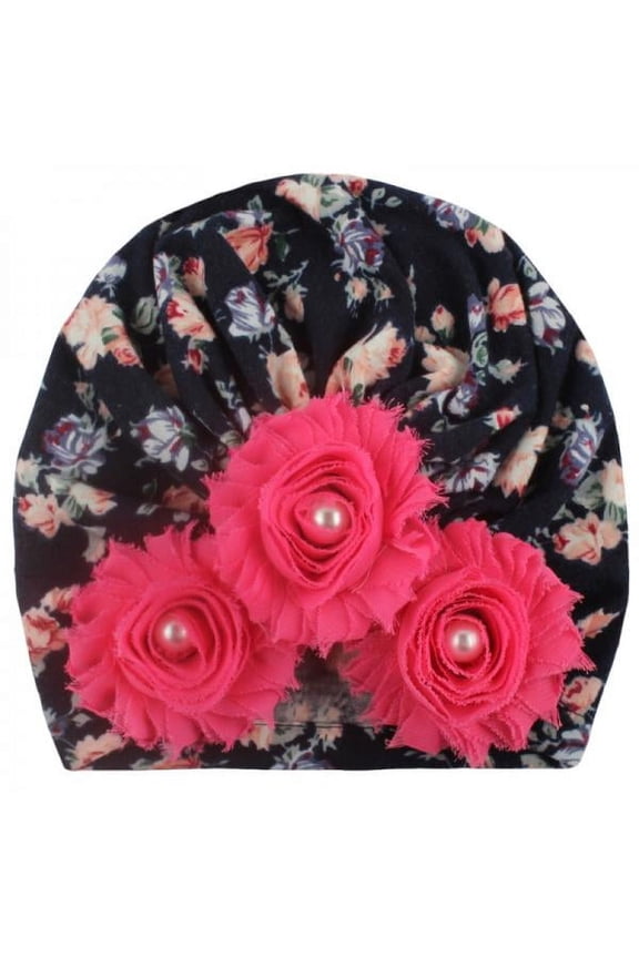 Newborn Baby Girl Caps Soft Cute Flower Pearl Design Hat Turban Elastic Cap