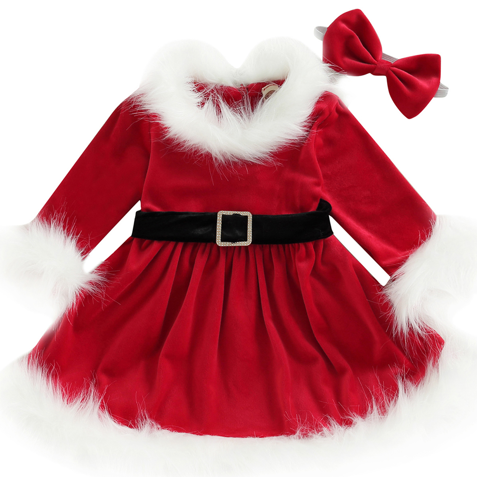 Newborn Baby Girl Christmas Dress Winter Velvet Long Sleeve Ball Gown