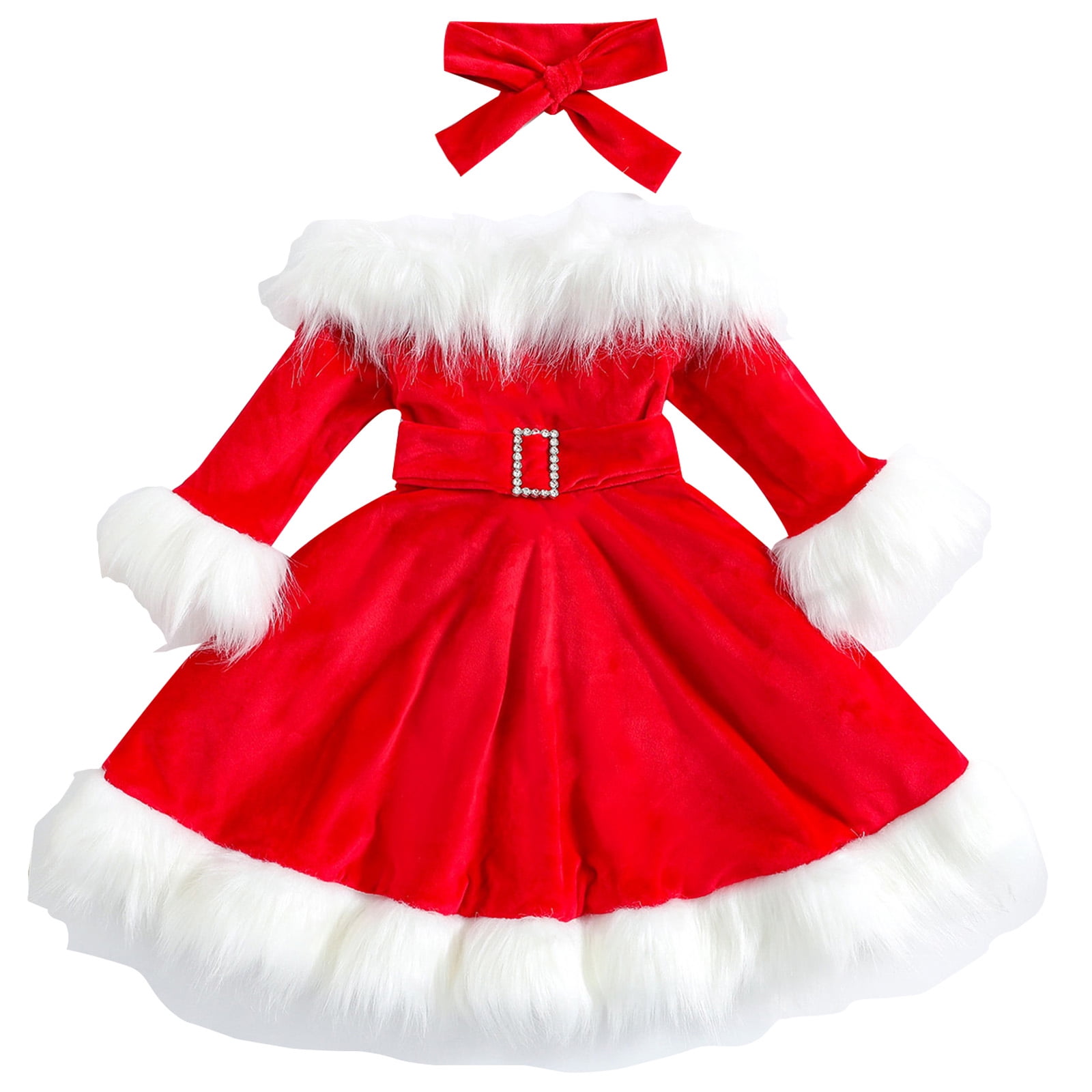 Newborn Baby Girl Christmas Dress Winter Velvet Long Sleeve Ball Gown Dress Plush Decoration