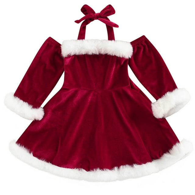 Newborn Baby Girl Christmas Dress Winter Velvet Long Sleeve Ball Gown