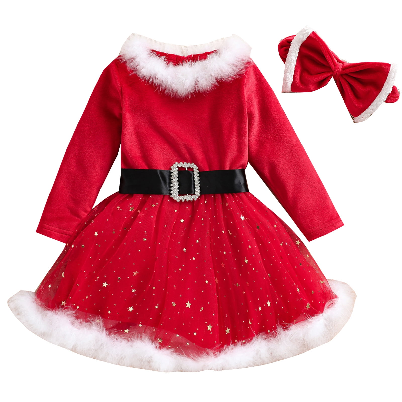 Newborn Baby Girl Christmas Dress Winter Velvet Long Sleeve Ball Gown