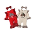 thumbnail image 1 of Newborn Baby Girl Christmas Jumpsuit My 1st Christmas Romper Leopard Outfit with Headband One-Piece Romper Winter 0-18 Months, 1 of 9