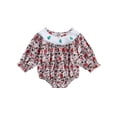 thumbnail image 1 of Newborn Baby Girl Christmas Outfit Floral Print Smocked Bubble Romper Candy Cane Embroidery Xmas Holiday Clothes, 1 of 8