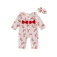 thumbnail image 1 of Newborn Baby Girl Christmas Outfit Linen Candy Cane Jumpsuit Romper Ruffle Sleeve Bodysuit Overalls Fall Winter Xmas Holiday Clothes, 1 of 1