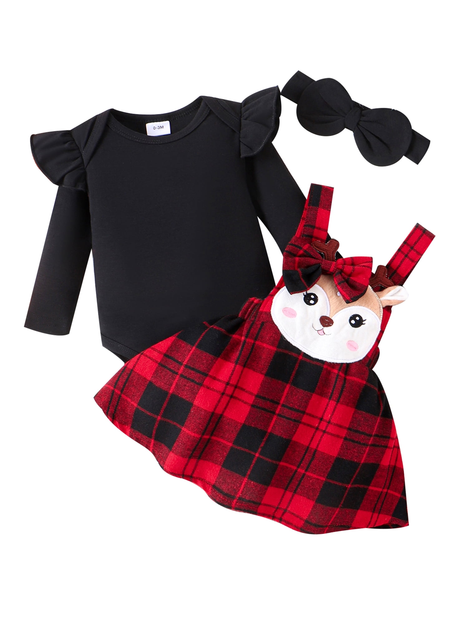 Newborn Baby Girl Christmas Outfit Ruffled Long Sleeve Romper Onesie