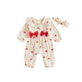 thumbnail image 1 of Newborn Baby Girl Christmas Outfit Santa Claus Ruffle Cotton Linen Jumpsuit Long Sleeve Romper Playsuit with Headband, 1 of 8
