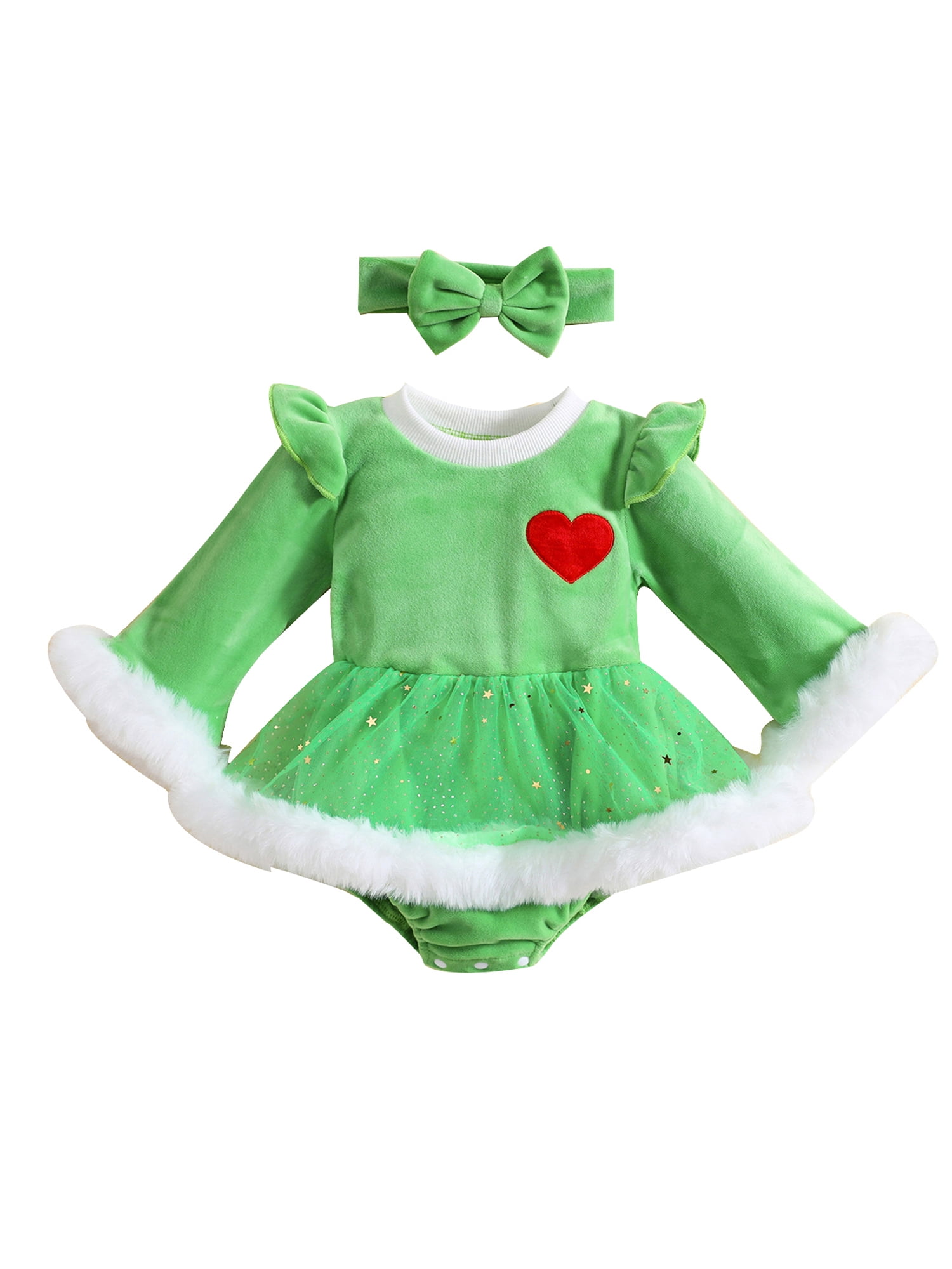 Baby Girl Velvet Stuff Winter Dress In Green Color Round Neck Design main image 0