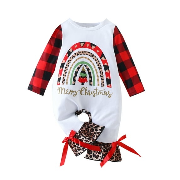 Newborn Baby Girl Christmas Outfits Infant Christmas Romper Ruffle Jumpsuit Bodysuit Flare Pants Fall Winter Clothes