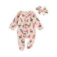 thumbnail image 1 of Newborn Baby Girl Christmas Outfits Ruffle Zipper Footie Romper Long Sleeve Jumpsuit Headband Set Cute Xmas Clothes, 1 of 8