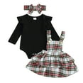 thumbnail image 1 of Newborn Baby Girl Clothes 3M 6M 12M 18M 24M Spring Autumn Clothing Sets Long Sleeve Bodysuit+Plaid Suspender Skirt Headband Clothes Xmas Outfits, 1 of 10