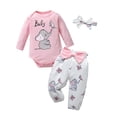 thumbnail image 1 of Newborn Baby Girl Clothes Animals Style Long Sleeve Ruffle Romper Pants Set 3PCS Fall Outfits Pink, 1 of 6