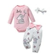 thumbnail image 1 of Newborn Baby Girl Clothes Animals Style Long Sleeve Ruffle Romper Pants Set 3PCS Fall Outfits Pink, 1 of 6