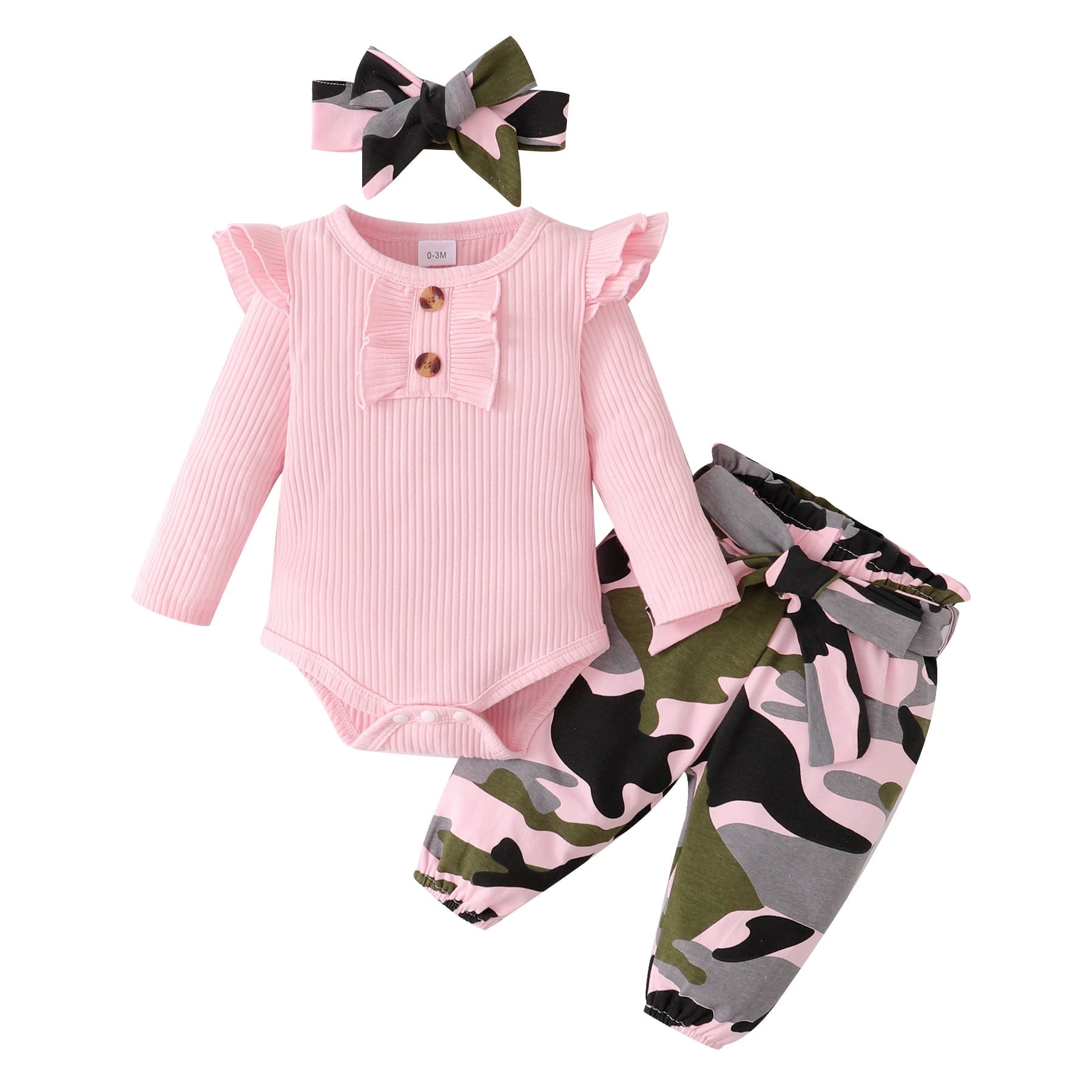 Hunting Clothes Pink Camouflage Baby Clothes 3PCS Newborn