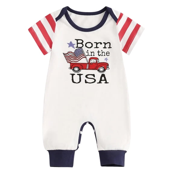 Newborn Baby Girl Clothes Cotton Bubble Romper for 0-3 Months Baby Newborn 4th Of July Outfit Baby Boy Girl Romper USA Bodysuit Fourth Of July Memorial Cute Summer Clothes