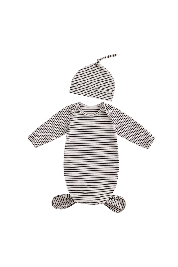 Newborn Baby Girl Clothes Cotton Bubble Romper for 0-3 Months Preemie Newborn Knotted Sleeping Bag Fetal Hat Set Baby Comfortable And Breathable Pajamas