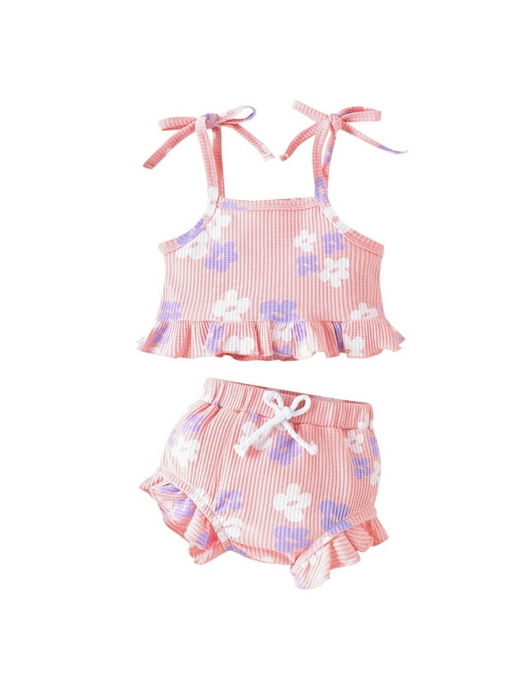 MAMAMI Newborn Baby Girls Summer Clothes Infant Girls Sleevelesss Shorts Set Baby Girls Cute Outfits for 0-18 Months