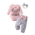 thumbnail image 1 of Newborn Baby Girl Clothes Elephant Style Long Sleeve Ruffle Romper Pants Set 3PCS Fall Outfits Pink, 1 of 6
