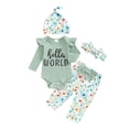 thumbnail image 1 of Newborn Baby Girl Clothes Hello I'm New Here Letter Romper+Floral Pants+Hat+Headband+Coming Home Outfits, 1 of 7