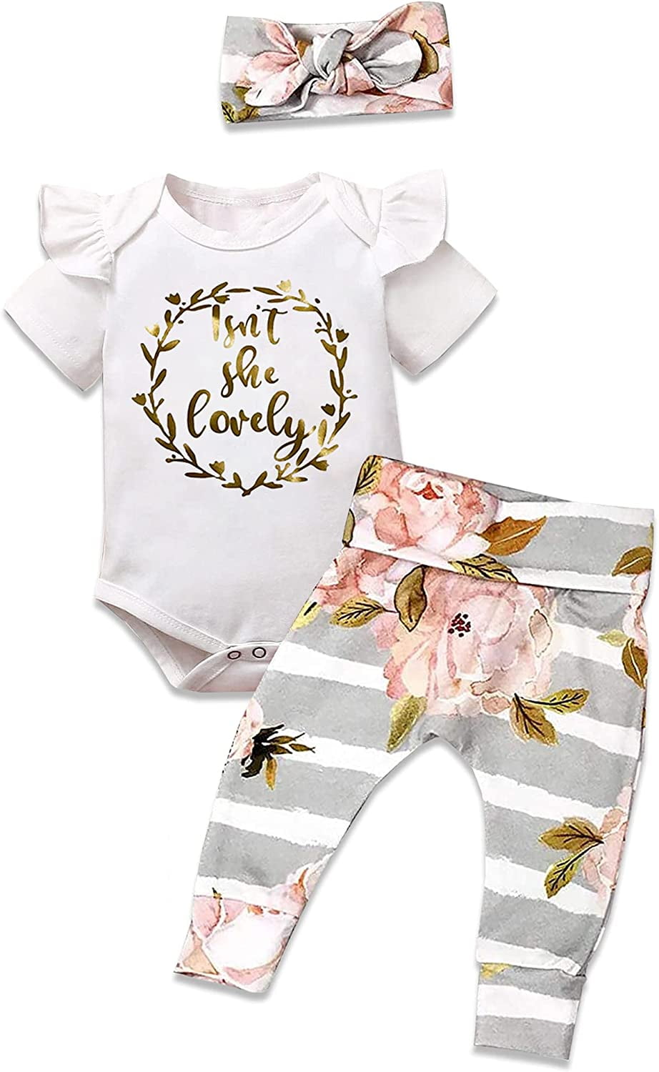 Newborn Baby Girl Clothes Im New Here Infant Newborn Outfit Cute Toddler Baby Girl Outfits 3PC Set 0-3 Months