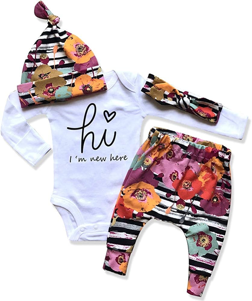 Newborn Baby Girl Clothes Im New Here Infant Newborn Outfit Cute Toddler Baby Girl Outfits 4PC Set Newborn