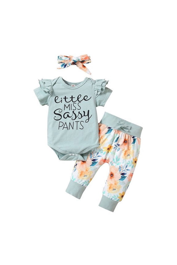 Newborn Baby Girl Clothes Infant Baby Ruffle Romper +Pants + Headband 3 PCS Outfits Set