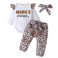 thumbnail image 1 of Newborn Baby Girl Clothes Infant Girls Outfits Ruffle Long Sleeve Mama's Mini Romper Bodysuit Leopard Pants Headband Toddler Baby Girl Outfits,White,0-6 Months, 1 of 7