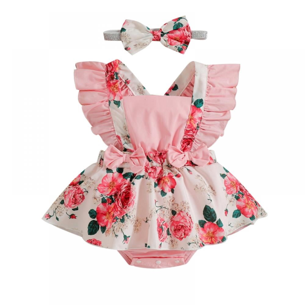 Spring Baby Rompers Newborn Baby Girl Clothes Infant Romper Floral Suspender Dress Ruffle ...