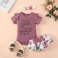 thumbnail image 1 of Newborn Baby Girl Clothes Infant Ruffle Romper Floral Shorts Set Cute Baby Girl Gifts Stuff Summer Outfit Girl,Purple,6-9 Months, 1 of 1