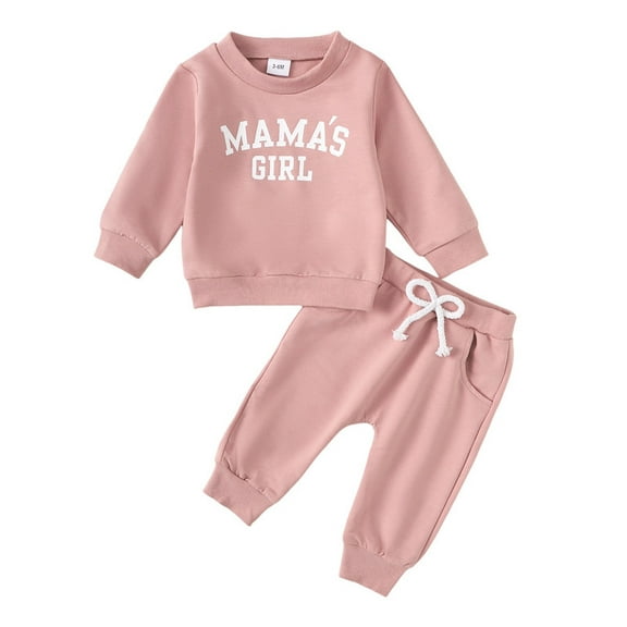 Newborn Baby Girl Clothes Letter Printed Long Sleeved Pink Sweater and Pants Set 2PCs Sports and Casual Infant Fall Winter Outfits