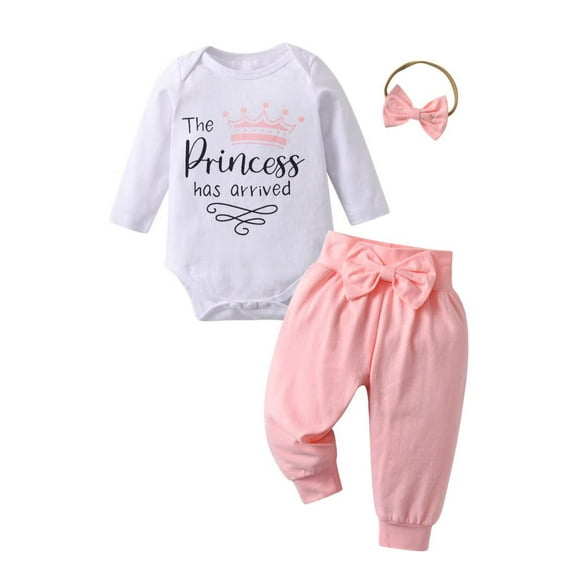 Newborn Baby Girl Clothes Letter Style Long Sleeve Ruffle Romper Pants Set 3PCS Fall Outfits Pink 0-3 Months