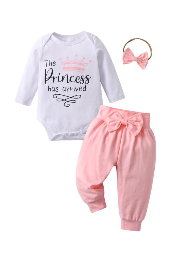Newborn Baby Girl Clothes Letter Style Long Sleeve Ruffle Romper Pants Set 3PCS Fall Outfits Pink