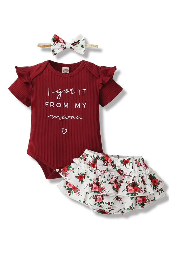 Newborn Baby Girl Clothes Romper Pants Ruffle Infant Girl Clothes Knitted Cotton Baby Girls' Clothing Daddys Little Girl Red 0-3 Months