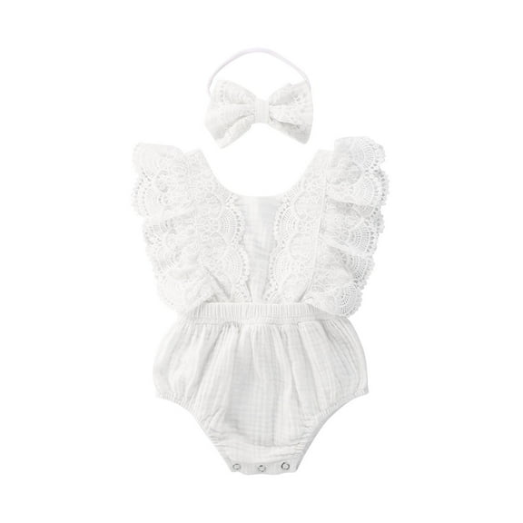 Newborn Baby Girl Clothes Set Ruffle Sleeveless Floral Summer Romper Jumpsuit Headband Outfits