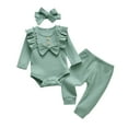 thumbnail image 1 of Newborn Baby Girl Clothes Solid Long Sleeve Ruffle Romper Pants Set 3PCS Fall Outfits Green, 1 of 6