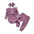 thumbnail image 1 of Newborn Baby Girl Clothes Solid Long Sleeve Ruffle Romper Pants Set 3PCS Fall Outfits Purple, 1 of 6