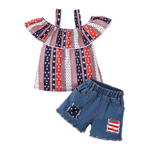 Newborn Baby Girl Clothes Suspender Top with Star Shaped Polka Dot and Vertical Stripe Stitching + Shorts Set 2PCs Infant Spring Summer Outfits