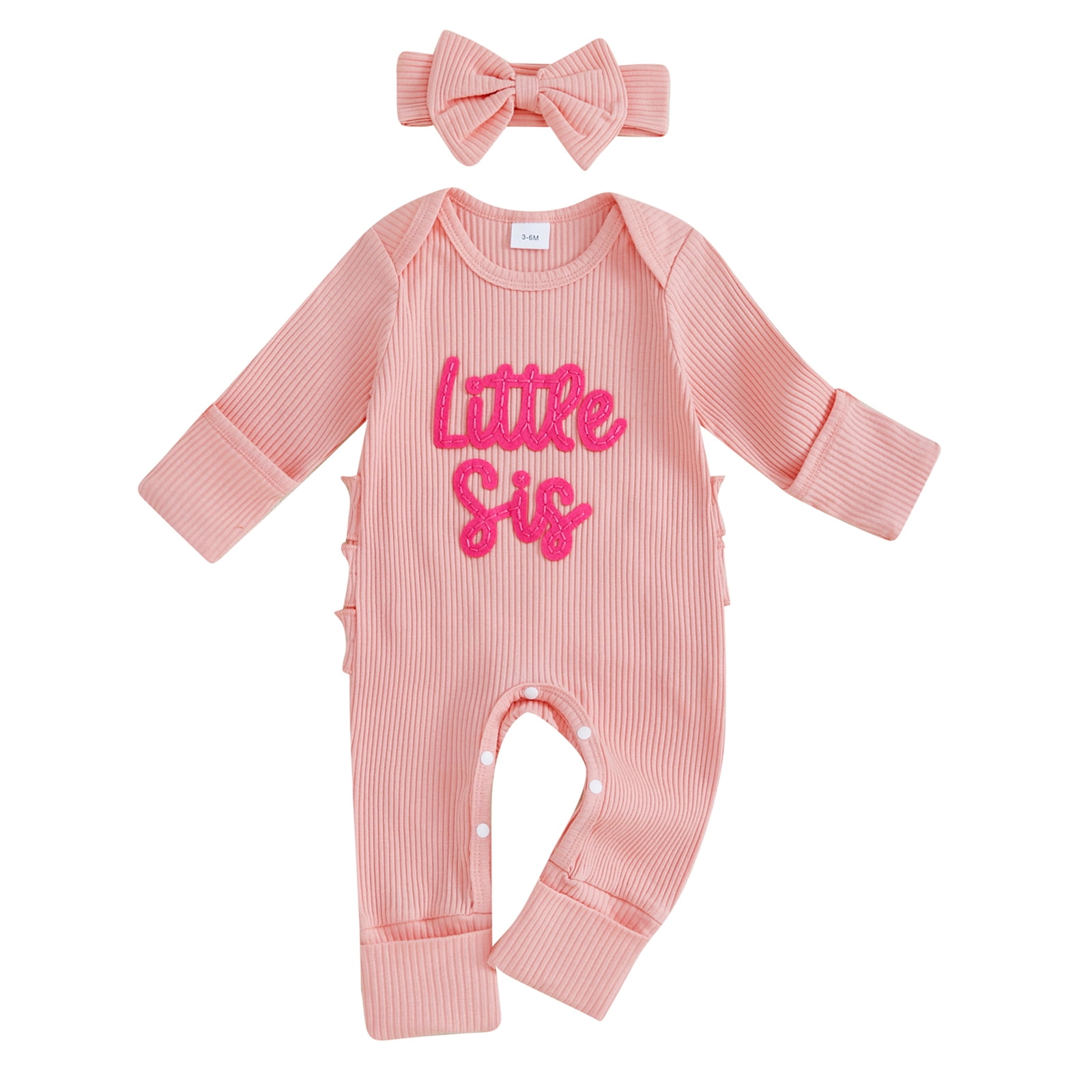 Newborn Baby Girl Coming Home Outfit Long Sleeve Letter Romper Ribbed