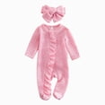 thumbnail image 1 of Newborn Baby Girl Coming Home Outfit Ruffle Long Sleeve Footies Romper Infant Fall Bow Headband Clothes, 1 of 7