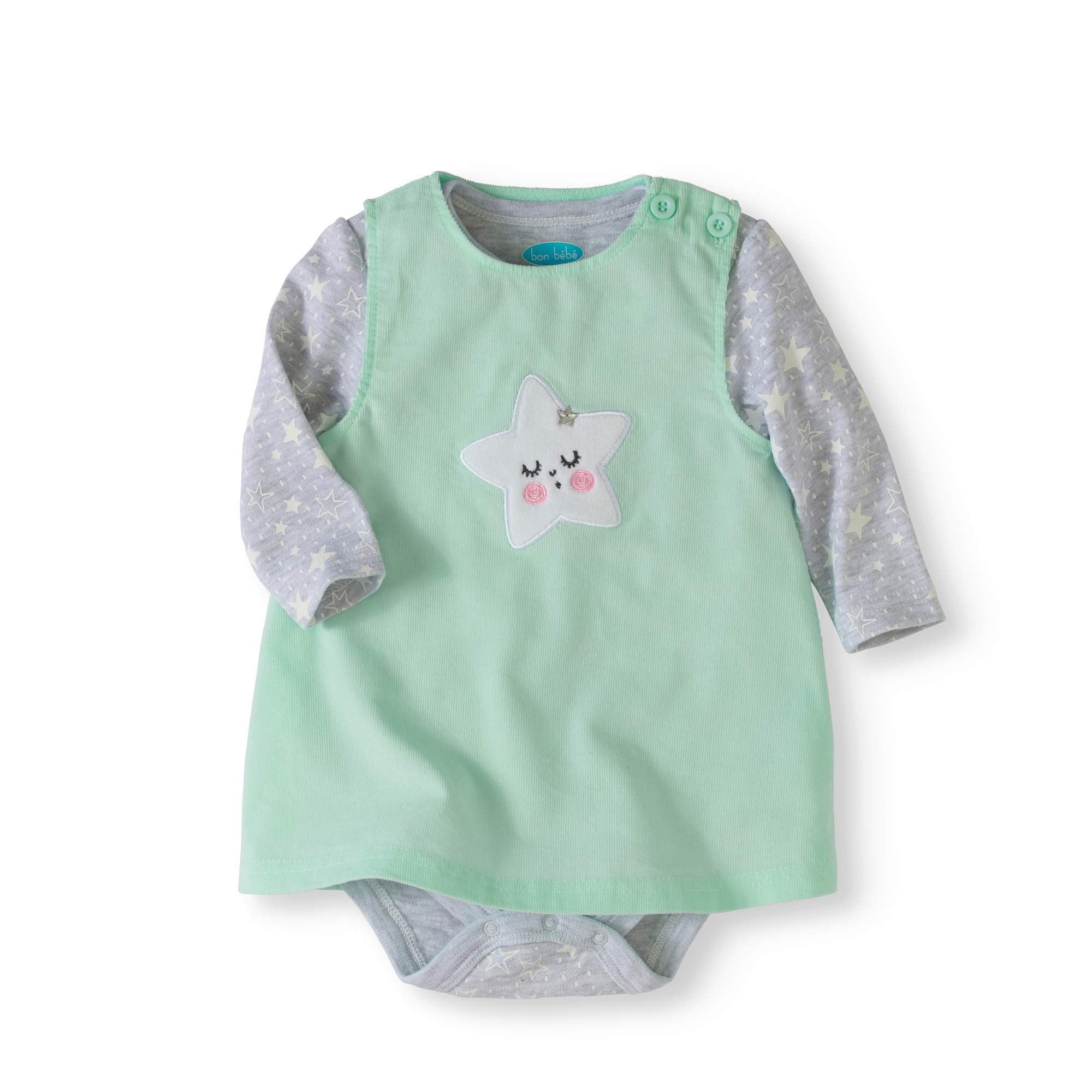 Newborn Baby Girl Corduroy Jumper & Bodysuit, 2pc Outfit Set