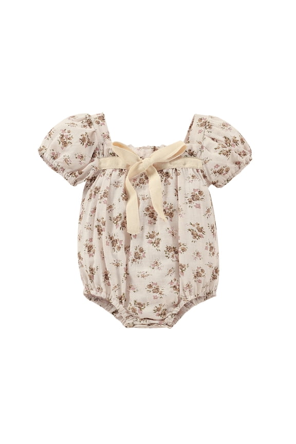 Baby Girl Cotton Summer Clothes Vintage Floral Romper Square Neck Short Sleeve Bodysuit Jumpsuit,A,3-6 Months
