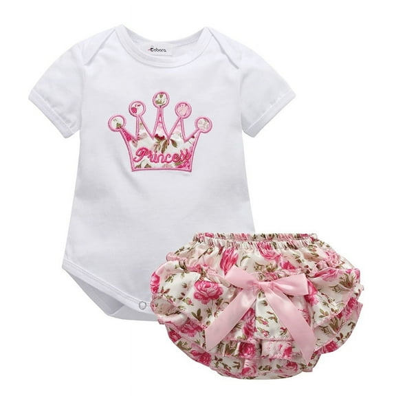 Newborn Baby Girl Crown Princess Outfits Romper Tops + Tutu Shorts Set Infant Clothes 0-18M