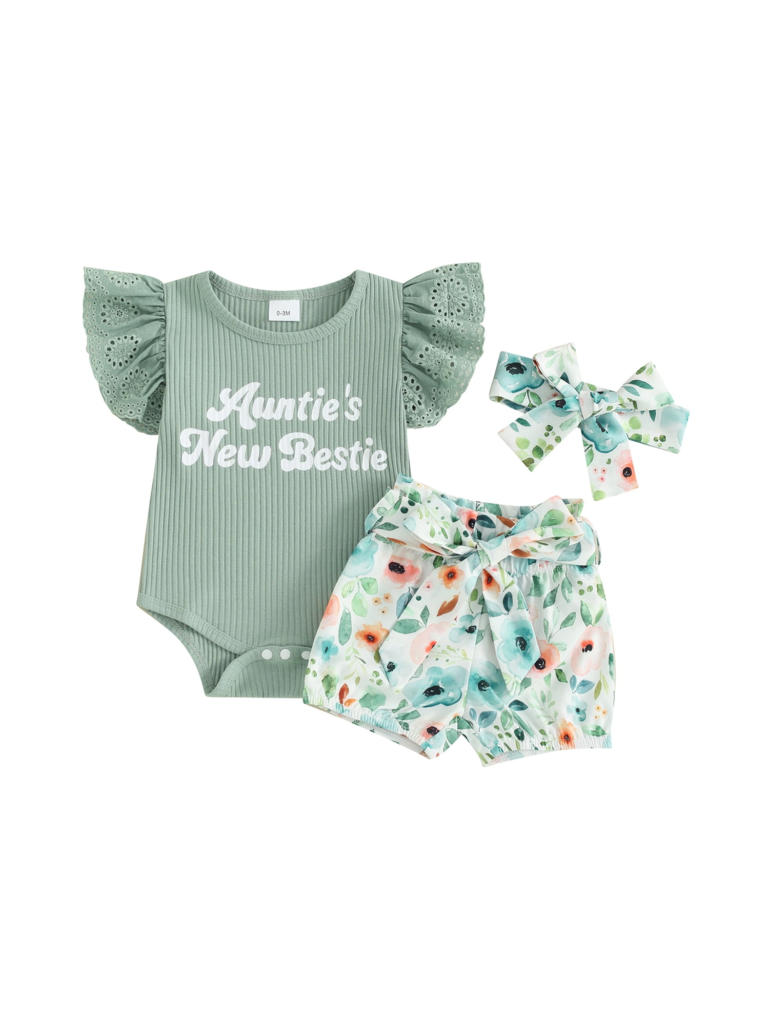 Newborn Baby Girl Daddy Clothes Set Daddy's Girl Ribbed Short Sleeve Romper Floral Shorts 3Pcs