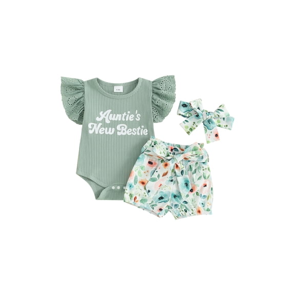Newborn Baby Girl Daddy Clothes Set Daddy's Girl Ribbed Short Sleeve Romper Floral Shorts 3Pcs Summer Outfits