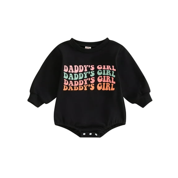 Newborn Baby Girl Fall Sweatshirt Romper Daddys Girl Print Long Sleeve Round Neck Jumpsuit